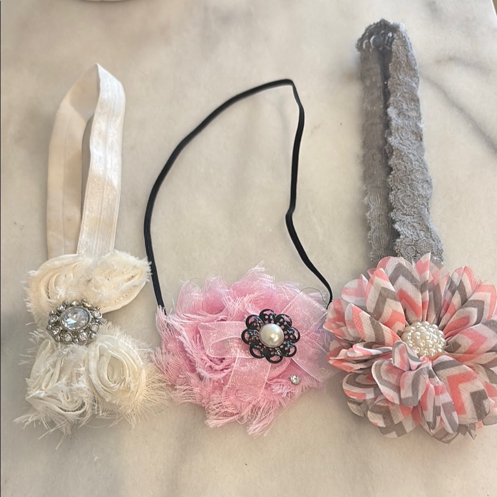 Pink and Gray Floral Hair Accessories Set